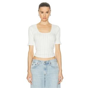 Re/done‎ Pointelle Scoop Neck Tee Vintage White MEDIUM
